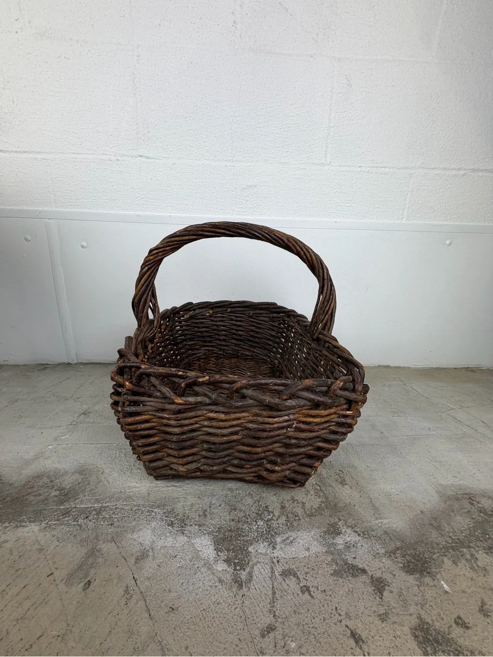 Rustic Grapevine Basket 1980-1990 Handwoven Twig Gathering Basket Farmhouse